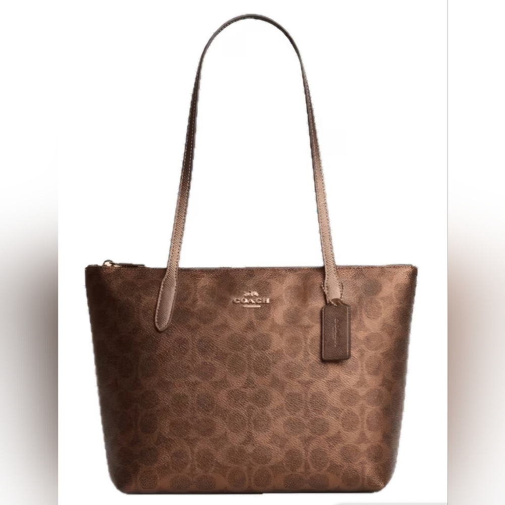 BNWT COACH Fiona Zip Tote Bag In Signature Canvas CW396, IM/BROWN/COPPER CANVAS